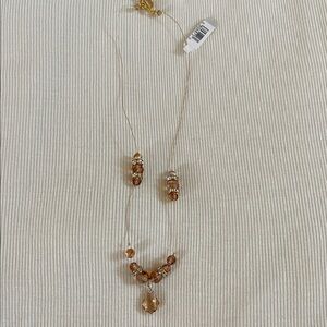 Y2K Gold-Tone 16” Amber crystal Bead Pendant Necklace